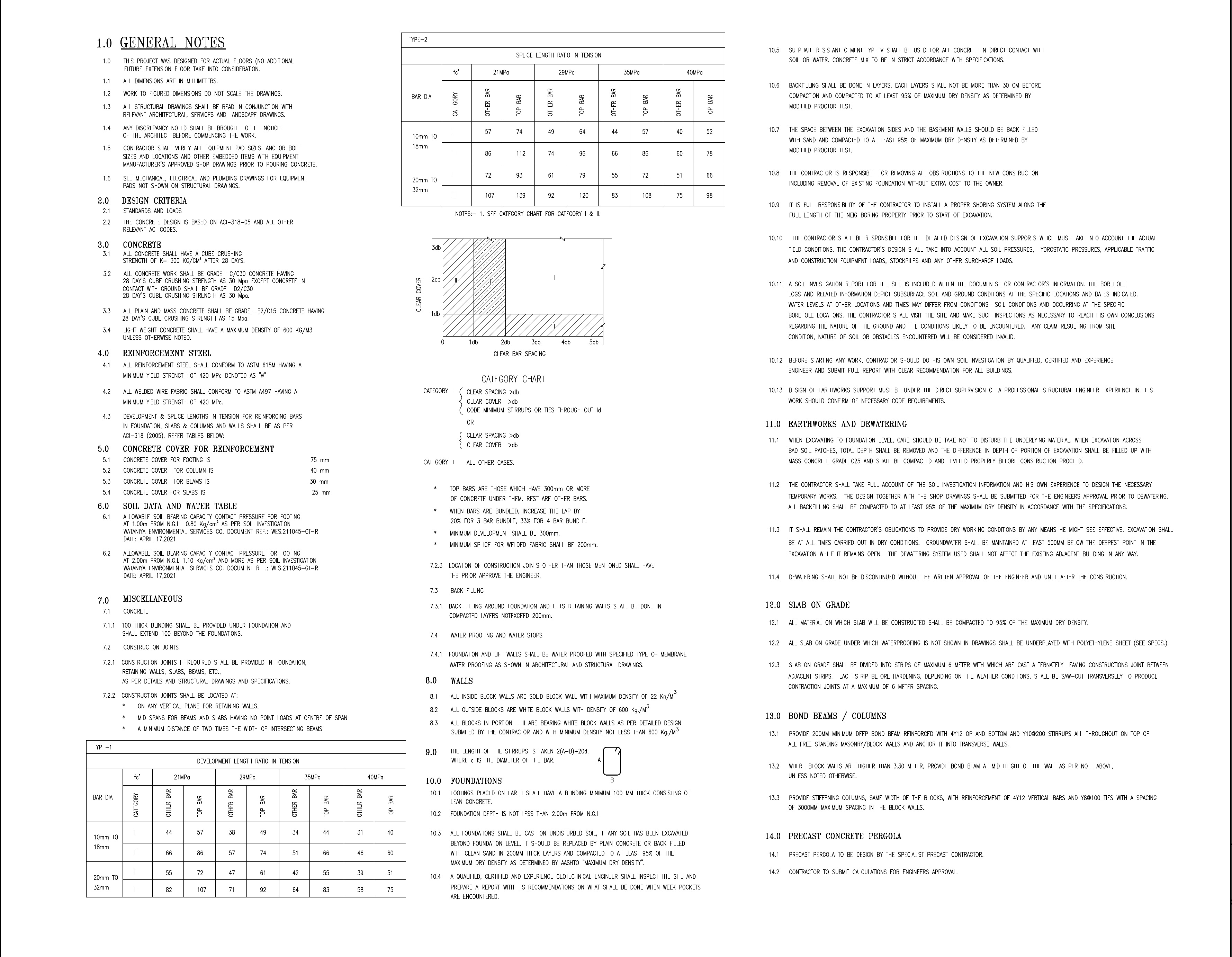 EPTM LTD structural engineering design criteria and documentation covering concrete, reinforcement, foundations, soil parameters, earthworks and development and splice requirements