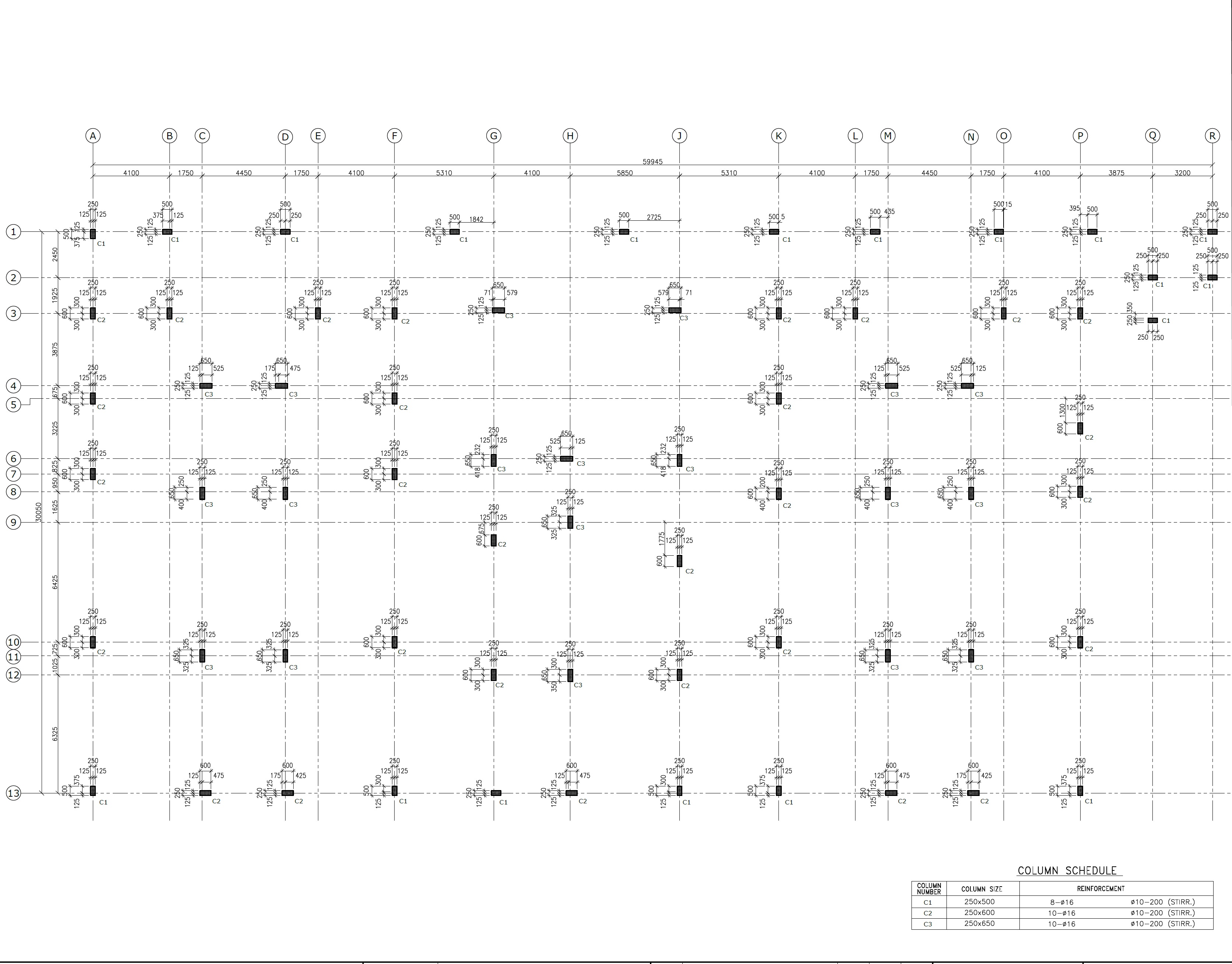 EPTM LTD structural engineering design and documentation for column locations C1-C3, grid offsets, dimensions and reinforcement schedule