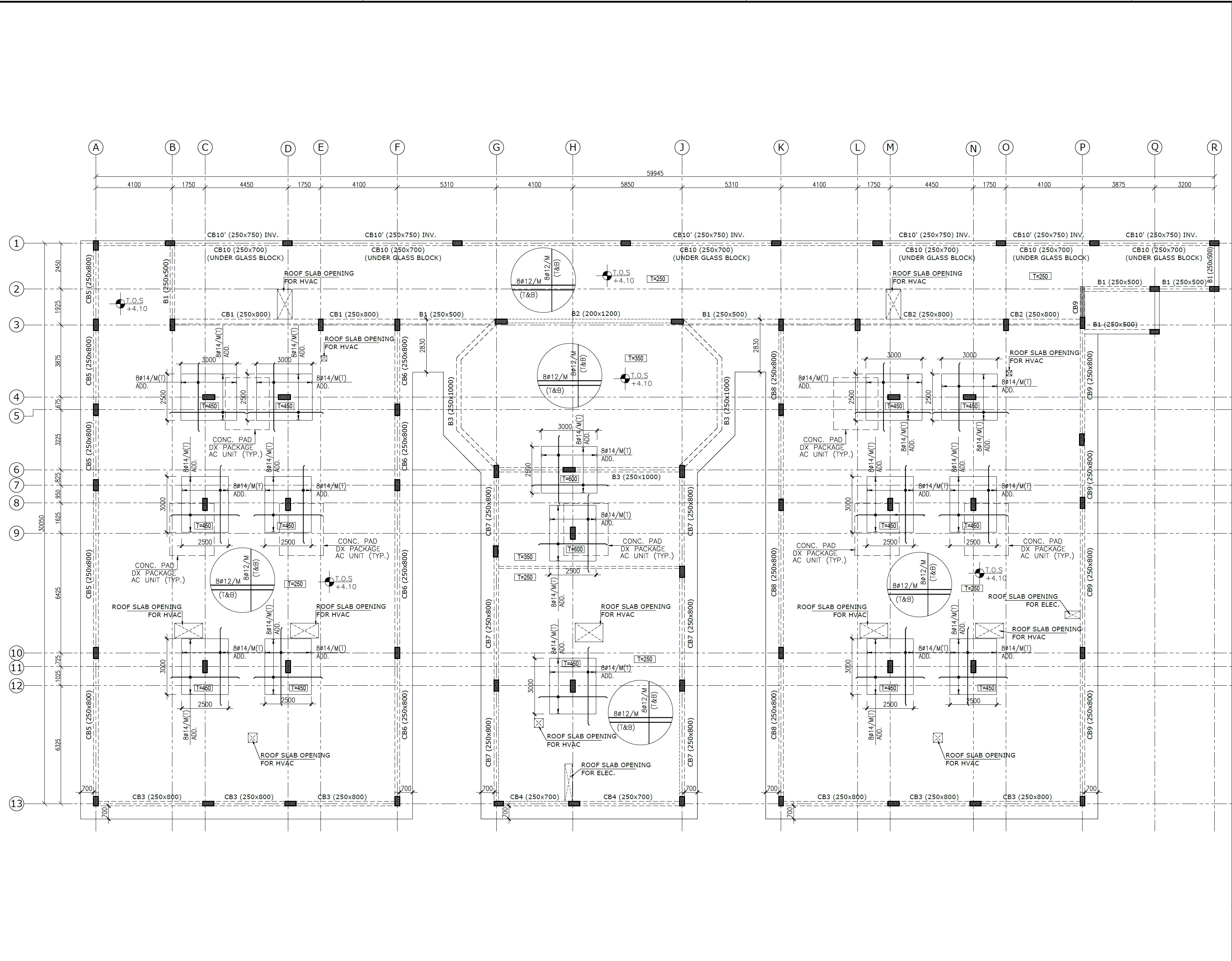 EPTM LTD structural engineering design for roof slab and beam layout, reinforcement, HVAC and electrical openings and packaged-AC equipment support interfaces