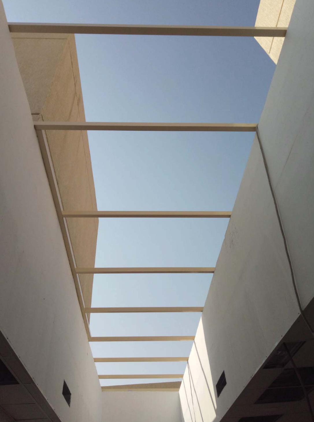 Linear skylight steel framing representing EPTM LTD skylight design, structural-support, fabrication-detail and glazing-interface coordination scope